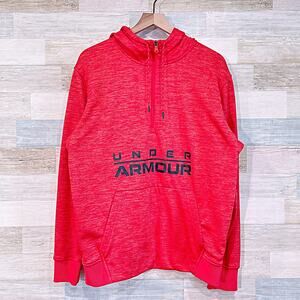 Under Armour Coldgear Fleece Logo Performance Hoodie Heather Red Mens Large